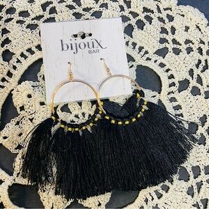 Bijoux Bar Black and Gold Tassel Earrings